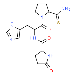 ChemSpider 2D Image | N-[1-(2-Carbamothioyl-1-pyrrolidinyl)-3-(1H-imidazol-5-yl)-1-oxo-2-propanyl]-5-oxo-2-pyrrolidinecarboxamide | C16H22N6O3S