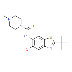ChemSpider 2D Image | N-[5-Methoxy-2-(2-methyl-2-propanyl)-1,3-benzothiazol-6-yl]-4-methyl-1-piperazinecarbothioamide | C18H26N4OS2
