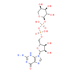 ChemSpider 2D Image | [(2R,3S,4R,5R)-5-(2-Amino-6-oxo-3,6-dihydro-9H-purin-9-yl)-3,4-dihydroxytetrahydro-2-furanyl]methyl (2R,3S,4R,5R)-3,4,5-trihydroxytetrahydro-2H-pyran-2-yl dihydrogen diphosphate | C15H23N5O15P2