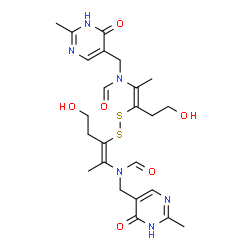 ChemSpider 2D Image | N,N'-{Disulfanediylbis[(2Z)-5-hydroxy-2-pentene-3,2-diyl]}bis{N-[(2-methyl-6-oxo-1,6-dihydro-5-pyrimidinyl)methyl]formamide} | C24H32N6O6S2