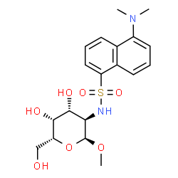 ChemSpider 2D Image | Methyl 2-deoxy-2-({[5-(dimethylamino)-1-naphthyl]sulfonyl}amino)-alpha-D-galactopyranoside | C19H26N2O7S