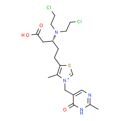 ChemSpider 2D Image | 5-{(3R)-3-[Bis(2-chloroethyl)amino]-4-carboxybutyl}-4-methyl-3-[(2-methyl-6-oxo-1,6-dihydro-5-pyrimidinyl)methyl]-1,3-thiazol-3-ium | C19H27Cl2N4O3S