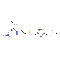 ChemSpider 2D Image | (Z)-N-Methyl-N'-{2-[({2-[(methylamino)methyl]-1,3-thiazol-4-yl}methyl)sulfanyl]ethyl}-2-nitro-1,1-ethenediamine | C11H19N5O2S2