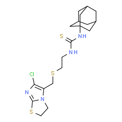 ChemSpider 2D Image | 1-Adamantan-1-yl-3-(2-{[(6-chloro-2,3-dihydroimidazo[2,1-b][1,3]thiazol-5-yl)methyl]sulfanyl}ethyl)thiourea | C19H27ClN4S3
