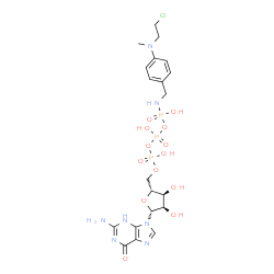 ChemSpider 2D Image | 5'-O-[{[{[({4-[(2-Chloroethyl)(methyl)amino]benzyl}amino)(hydroxy)phosphoryl]oxy}(hydroxy)phosphoryl]oxy}(hydroxy)phosphoryl]guanosine | C20H29ClN7O13P3
