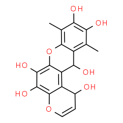 ChemSpider 2D Image | 8,11-Dimethyl-1,12-dihydropyrano[3,2-a]xanthene-1,5,6,9,10,12-hexol | C18H16O8