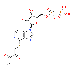 ChemSpider 2D Image | 6-[(4-Bromo-2,3-dioxobutyl)sulfanyl]-9-{5-O-[hydroxy(phosphonooxy)phosphoryl]-beta-D-ribofuranosyl}-9H-purine | C14H17BrN4O12P2S
