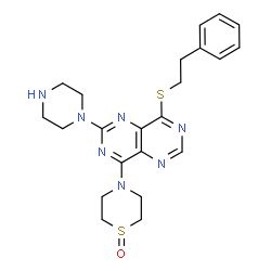 ChemSpider 2D Image | 4-(1-Oxido-4-thiomorpholinyl)-8-[(2-phenylethyl)sulfanyl]-2-(1-piperazinyl)pyrimido[5,4-d]pyrimidine | C22H27N7OS2