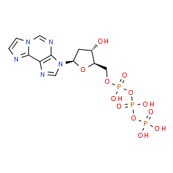 ChemSpider 2D Image | 3-[2-Deoxy-5-O-(hydroxy{[hydroxy(phosphonooxy)phosphoryl]oxy}phosphoryl)-beta-D-erythro-pentofuranosyl]-3H-imidazo[2,1-i]purine | C12H16N5O12P3