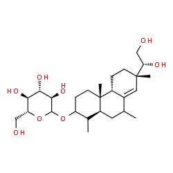 ChemSpider 2D Image | (4aS,4bS,7S,10aS)-7-[(1R)-1,2-Dihydroxyethyl]-1,4a,7,9-tetramethyl-1,2,3,4,4a,4b,5,6,7,9,10,10a-dodecahydro-2-phenanthrenyl D-glucopyranoside | C26H44O8