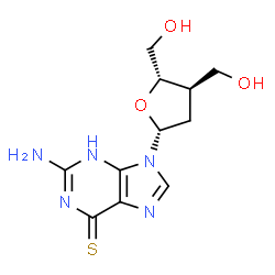 ChemSpider 2D Image | 2-Amino-9-[2,3-dideoxy-3-(hydroxymethyl)-beta-D-erythro-pentofuranosyl]-3,9-dihydro-6H-purine-6-thione | C11H15N5O3S