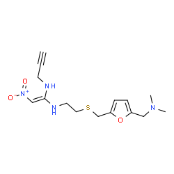 ChemSpider 2D Image | (E)-N-{2-[({5-[(Dimethylamino)methyl]-2-furyl}methyl)sulfanyl]ethyl}-2-nitro-N'-(2-propyn-1-yl)-1,1-ethenediamine | C15H22N4O3S