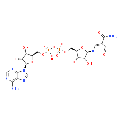 ChemSpider 2D Image | [(2R,3S,4R,5R)-5-{[(1E)-3-Amino-2-formyl-3-oxo-1-propen-1-yl]amino}-3,4-dihydroxytetrahydro-2-furanyl]methyl [(2R,3S,4R,5R)-5-(6-amino-9H-purin-9-yl)-3,4-dihydroxytetrahydro-2-furanyl]methyl dihydroge
n diphosphate | C19H27N7O15P2