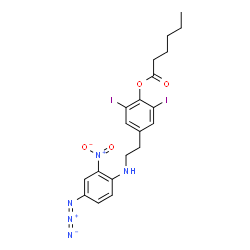 ChemSpider 2D Image | 4-{2-[(4-Azido-2-nitrophenyl)amino]ethyl}-2,6-diiodophenyl hexanoate | C20H22I2N5O4