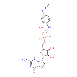 ChemSpider 2D Image | 5'-O-[({[(4-Azidophenyl)amino](hydroxy)phosphoryl}oxy)(hydroxy)phosphoryl]guanosine | C16H20N9O10P2