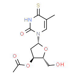 ChemSpider 2D Image | 1-(3-O-Acetyl-2-deoxy-beta-D-erythro-pentofuranosyl)-5-methyl-4-thioxo-3,4-dihydro-2(1H)-pyrimidinone | C12H16N2O5S