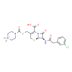 ChemSpider 2D Image | 4-[({[(6R,7R)-2-Carboxy-7-{[(3-chlorophenyl)acetyl]amino}-8-oxo-5-thia-1-azabicyclo[4.2.0]oct-2-en-3-yl]methyl}sulfanyl)carbonothioyl]-1,1-dimethylpiperazin-1-ium | C23H28ClN4O4S3