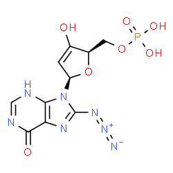 ChemSpider 2D Image | [(2R,5R)-5-(8-Azido-6-oxo-3,6-dihydro-9H-purin-9-yl)-3-hydroxy-2,5-dihydro-2-furanyl]methyl dihydrogen phosphate | C10H11N7O7P