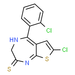ChemSpider 2D Image | 7-Chloro-5-(2-chlorophenyl)-3,4-dihydro-2H-thieno[2,3-e][1,4]diazepine-2-thione | C13H8Cl2N2S2