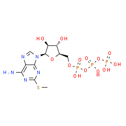 ChemSpider 2D Image | [(2R,3S,4S,5R)-5-(6-amino-2-methylsulfanyl-purin-9-yl)-3,4-dihydroxy-tetrahydrofuran-2-yl]methyl [hydroxy(phosphonooxy)phosphoryl] hydrogen phosphate | C11H18N5O13P3S