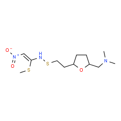 ChemSpider 2D Image | (Z)-N-[(2-{5-[(Dimethylamino)methyl]tetrahydro-2-furanyl}ethyl)sulfanyl]-1-(methylsulfanyl)-2-nitroethenamine | C12H23N3O3S2