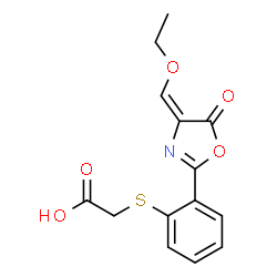ChemSpider 2D Image | ({2-[(4E)-4-(Ethoxymethylene)-5-oxo-4,5-dihydro-1,3-oxazol-2-yl]phenyl}sulfanyl)acetic acid | C14H13NO5S