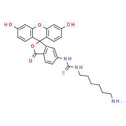 ChemSpider 2D Image | 1-(6-Aminohexyl)-3-(3',6'-dihydroxy-3-oxo-3H-spiro[2-benzofuran-1,9'-xanthen]-6-yl)thiourea | C27H27N3O5S
