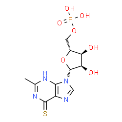 ChemSpider 2D Image | 2-Methyl-9-(5-O-phosphono-beta-D-ribofuranosyl)-3,9-dihydro-6H-purine-6-thione | C11H15N4O7PS