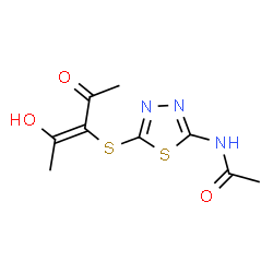 ChemSpider 2D Image | N-(5-{[(2E)-2-Hydroxy-4-oxo-2-penten-3-yl]sulfanyl}-1,3,4-thiadiazol-2-yl)acetamide | C9H11N3O3S2