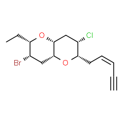 ChemSpider 2D Image | (2S,3S,4aR,6S,7S,8aR)-3-Bromo-7-chloro-2-ethyl-6-[(2Z)-2-penten-4-yn-1-yl]octahydropyrano[3,2-b]pyran | C15H20BrClO2