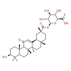 ChemSpider 2D Image | 1-O-[(3beta,5xi,9xi,18alpha)-3-Hydroxy-11,29-dioxoolean-12-en-29-yl]-beta-D-glucopyranuronic acid | C36H54O10
