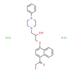 ChemSpider 2D Image | 1-{4-[2-Hydroxy-3-(4-phenyl-1-piperazinyl)propoxy]-1-naphthyl}-1-propanone dihydrochloride | C26H32Cl2N2O3