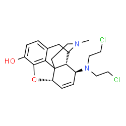 ChemSpider 2D Image | (5alpha,8beta)-8-[Bis(2-chloroethyl)amino]-17-methyl-6,7-didehydro-4,5-epoxymorphinan-3-ol | C21H26Cl2N2O2