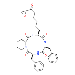 ChemSpider 2D Image | (3S,6S,9S,15aR)-6,9-Dibenzyl-3-[6-(2-oxiranyl)-6-oxohexyl]octahydro-2H-pyrido[1,2-a][1,4,7,10]tetraazacyclododecine-1,4,7,10(3H,12H)-tetrone | C34H42N4O6