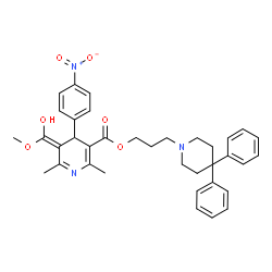 ChemSpider 2D Image | 3-(4,4-Diphenyl-1-piperidinyl)propyl (5Z)-5-[hydroxy(methoxy)methylene]-2,6-dimethyl-4-(4-nitrophenyl)-4,5-dihydro-3-pyridinecarboxylate | C36H39N3O6
