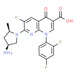 ChemSpider 2D Image | 7-[(2R,4S)-4-Amino-2-methyl-1-pyrrolidinyl]-1-(2,4-difluorophenyl)-6-fluoro-4-oxo-1,4-dihydro-1,8-naphthyridine-3-carboxylic acid | C20H17F3N4O3
