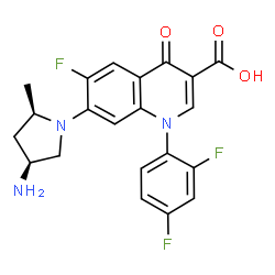 ChemSpider 2D Image | 7-[(2R,4S)-4-Amino-2-methyl-1-pyrrolidinyl]-1-(2,4-difluorophenyl)-6-fluoro-4-oxo-1,4-dihydro-3-quinolinecarboxylic acid | C21H18F3N3O3