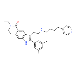 ChemSpider 2D Image | 2-(3,5-Dimethylphenyl)-N,N-diethyl-3-(2-{[4-(4-pyridinyl)butyl]amino}ethyl)-1H-indole-5-carboxamide | C32H40N4O