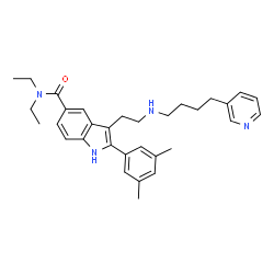ChemSpider 2D Image | 2-(3,5-Dimethylphenyl)-N,N-diethyl-3-(2-{[4-(3-pyridinyl)butyl]amino}ethyl)-1H-indole-5-carboxamide | C32H40N4O