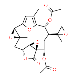 ChemSpider 2D Image | (1R,2S,4S,5R,10R,12S,14R,15R)-7,12-Dimethyl-4-[(2R)-2-methyl-2-oxiranyl]-17-oxo-11,16,18,19-tetraoxapentacyclo[12.2.2.1~6,9~.0~1,15~.0~10,12~]nonadeca-6,8-diene-2,5-diyl diacetate | C24H28O10