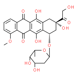 ChemSpider 2D Image | (1S,3S)-3-Glycoloyl-3,5,12-trihydroxy-10-methoxy-6,11-dioxo-1,2,3,4,6,11-hexahydro-1-tetracenyl 2,6-dideoxyhexopyranoside | C27H28O12