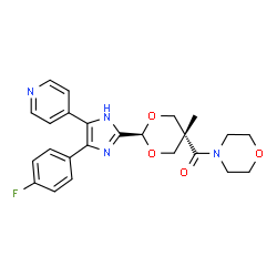 ChemSpider 2D Image | {trans-2-[4-(4-Fluorophenyl)-5-(4-pyridinyl)-1H-imidazol-2-yl]-5-methyl-1,3-dioxan-5-yl}(4-morpholinyl)methanone | C24H25FN4O4