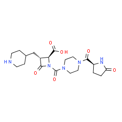 ChemSpider 2D Image | (2S,3R)-4-Oxo-1-{[4-(5-oxo-L-prolyl)-1-piperazinyl]carbonyl}-3-(4-piperidinylmethyl)-2-azetidinecarboxylic acid | C20H29N5O6