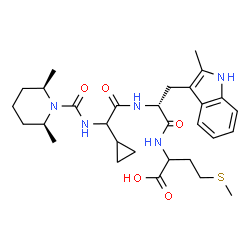 ChemSpider 2D Image | N-[Cyclopropyl({[(2R,6S)-2,6-dimethyl-1-piperidinyl]carbonyl}amino)acetyl]-2-methyl-D-tryptophylmethionine | C30H43N5O5S