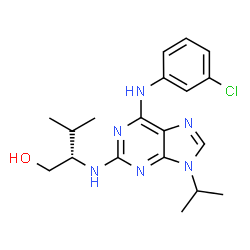 ChemSpider 2D Image | (2S)-2-({6-[(3-Chlorophenyl)amino]-9-isopropyl-9H-purin-2-yl}amino)-3-methyl-1-butanol | C19H25ClN6O