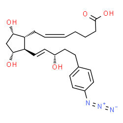 ChemSpider 2D Image | (5Z)-7-{(1R,2R,3R,5S)-2-[(1E,3S)-5-(4-Azidophenyl)-3-hydroxy-1-penten-1-yl]-3,5-dihydroxycyclopentyl}-5-heptenoic acid | C23H31N3O5