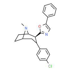 ChemSpider 2D Image | (2S)-3-(4-Chlorophenyl)-8-methyl-2-(5-phenyl-1,3-oxazol-2-yl)-8-azabicyclo[3.2.1]octane | C23H23ClN2O