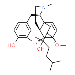 ChemSpider 2D Image | (5alpha)-18-(2-Hydroxy-5-methyl-2-hexanyl)-6-methoxy-17-methyl-7,8-didehydro-18,19-dihydro-4,5-epoxy-6,14-ethenomorphinan-3-ol | C27H37NO4