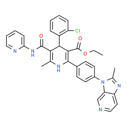 ChemSpider 2D Image | Ethyl 4-(2-chlorophenyl)-6-methyl-2-[4-(2-methyl-3H-imidazo[4,5-c]pyridin-3-yl)phenyl]-5-(2-pyridinylcarbamoyl)-1,4-dihydro-3-pyridinecarboxylate | C34H29ClN6O3