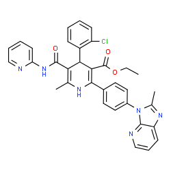 ChemSpider 2D Image | Ethyl 4-(2-chlorophenyl)-6-methyl-2-[4-(2-methyl-3H-imidazo[4,5-b]pyridin-3-yl)phenyl]-5-(2-pyridinylcarbamoyl)-1,4-dihydro-3-pyridinecarboxylate | C34H29ClN6O3